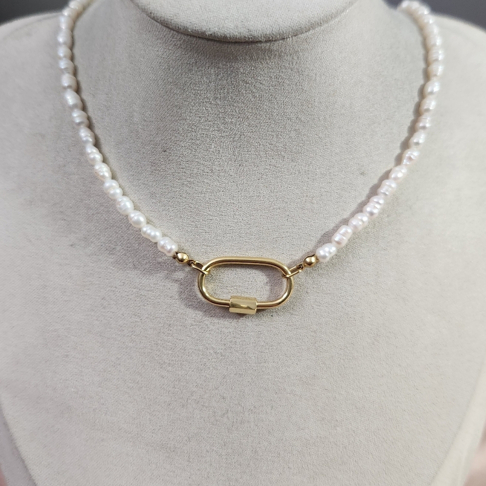 Freshwater Pearl Carabiner Necklace